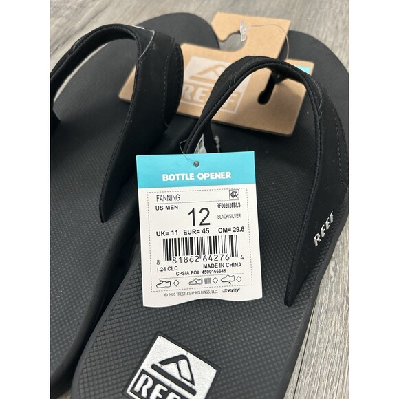 Reef Fanning Bottle Opener  Sandals T Post Strap Flip Flop Black Mens US 12 - Picture 4 of 9